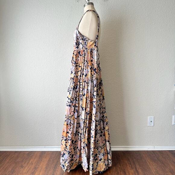 FREE PEOPLE Park Slope Maxi Dress Orange Floral Tiered Swing Boho Fairy - Picture 8 of 14